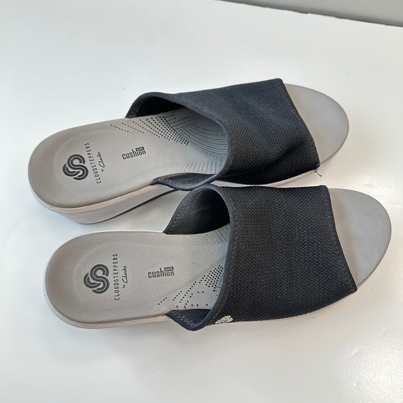 Clarks Cloudsteppers Slide Sandal Wedge Lightweight Comfort Black Womens Size‎ 9 - Picture 4 of 8